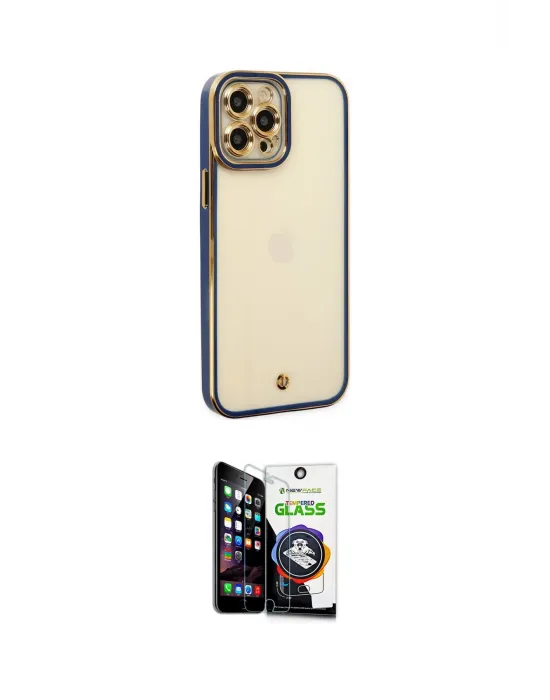 ieg™ iPhone 12 Pro Max Kılıf Çekirdek Klasik Serisi - Şeffaf Temperli Cam Ekran Koruyucu