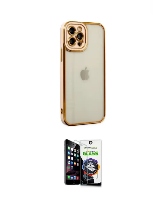 ieg™ iPhone 12 Pro Max Kılıf Çekirdek Klasik Serisi - Şeffaf Temperli Cam Ekran Koruyucu