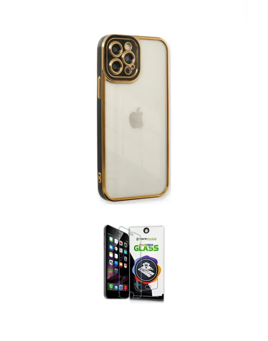 ieg™ iPhone 12 Pro Max Kılıf Çekirdek Klasik Serisi - Şeffaf Temperli Cam Ekran Koruyucu