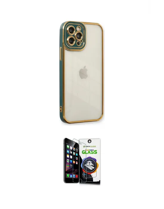 ieg™ iPhone 12 Pro Max Kılıf Çekirdek Klasik Serisi - Şeffaf Temperli Cam Ekran Koruyucu