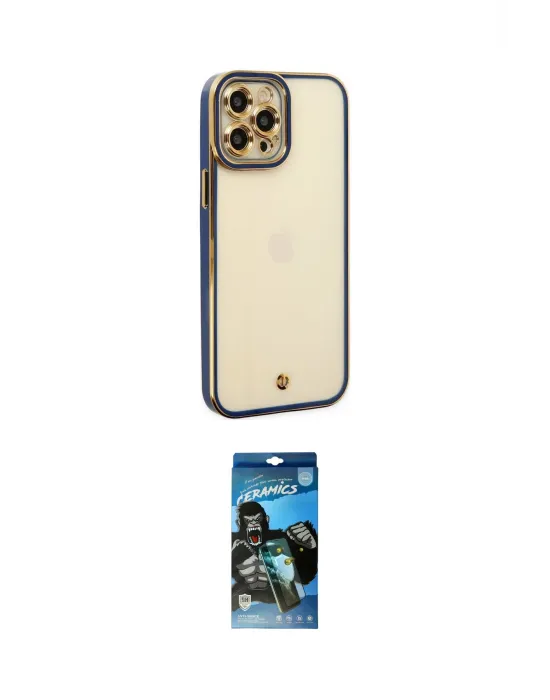 ieg™ iPhone 12 Pro Max Kılıf Çekirdek Klasik Serisi - Siyah 34D Izgaralı Cam