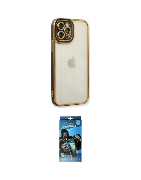 ieg™ iPhone 12 Pro Max Kılıf Çekirdek Klasik Serisi - Siyah 34D Izgaralı Cam