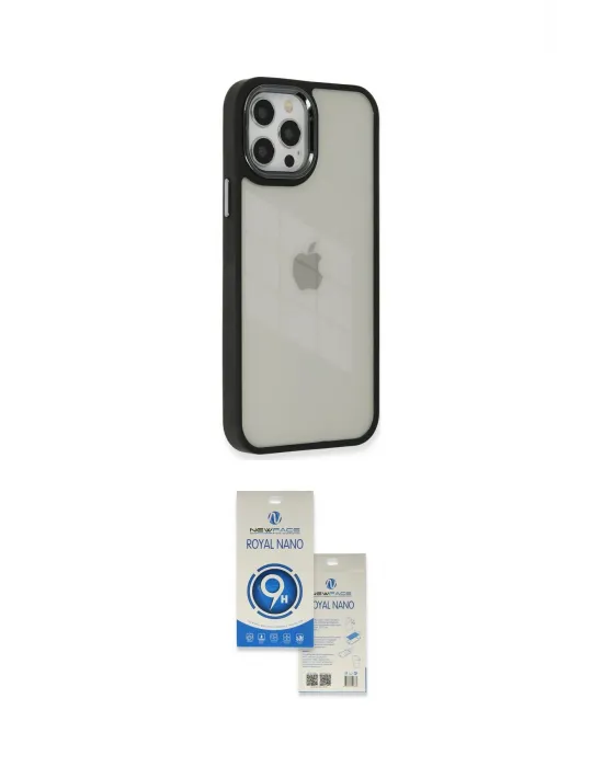 ieg™ iPhone 12 Pro Max Kılıf Eksen Doku Prime - Şeffaf Royal Nano Ekran Koruyucu