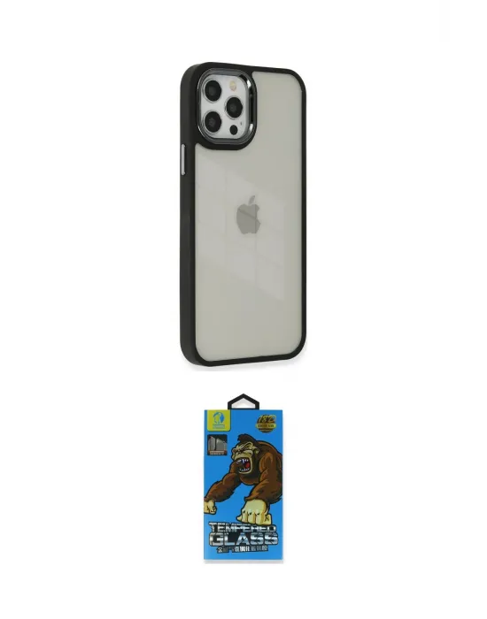 ieg™ iPhone 12 Pro Max Kılıf Eksen Doku Prime - Siyah 18D Cam Ekran Koruyucu