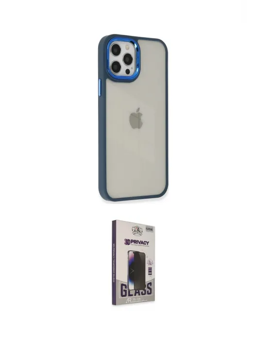 ieg™ iPhone 12 Pro Max Kılıf Eksen Doku Prime - Siyah Bilvis Hayalet Cam Ekran Koruyucu
