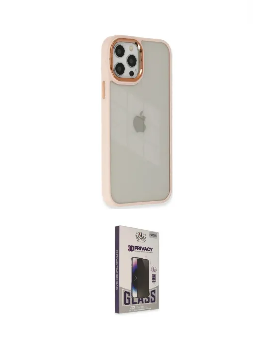 ieg™ iPhone 12 Pro Max Kılıf Eksen Doku Prime - Siyah Bilvis Hayalet Cam Ekran Koruyucu