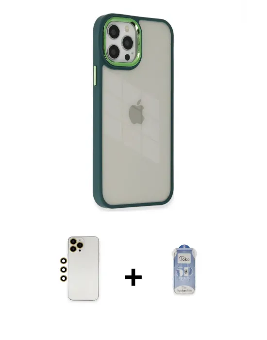 ieg™ iPhone 12 Pro Max Kılıf Eksen Doku Prime - Siyah Joko Magic 5D Cam + Shine Kamera Lens - GD