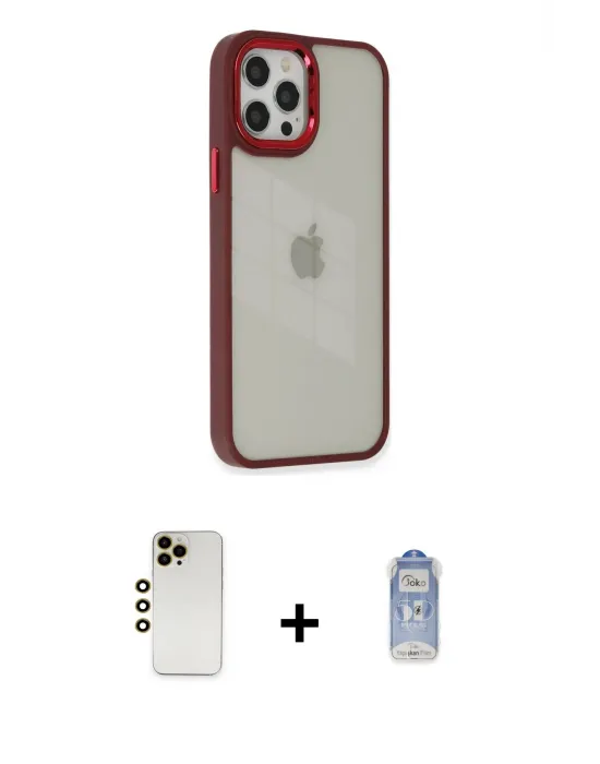 ieg™ iPhone 12 Pro Max Kılıf Eksen Doku Prime - Siyah Joko Magic 5D Cam + Shine Kamera Lens - GD