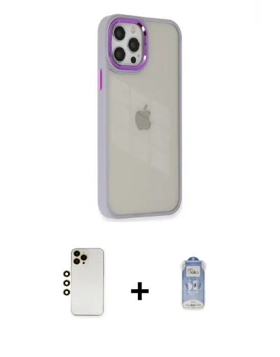 ieg™ iPhone 12 Pro Max Kılıf Eksen Doku Prime - Siyah Joko Magic 5D Cam + Shine Kamera Lens - GD