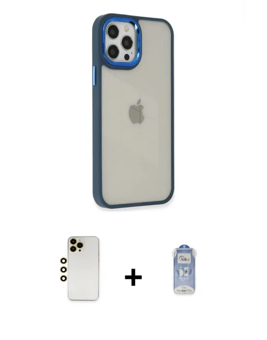 ieg™ iPhone 12 Pro Max Kılıf Eksen Doku Prime - Siyah Joko Magic 5D Cam + Shine Kamera Lens - GD