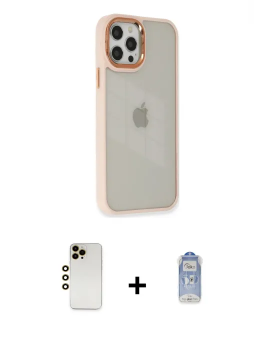 ieg™ iPhone 12 Pro Max Kılıf Eksen Doku Prime - Siyah Joko Magic 5D Cam + Shine Kamera Lens - GD