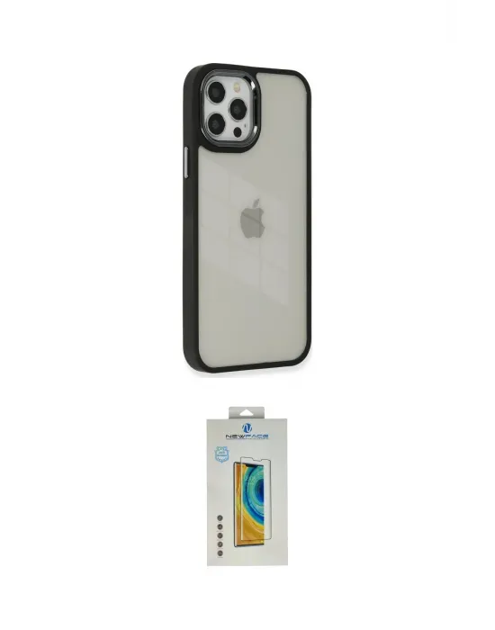 ieg™ iPhone 12 Pro Max Kılıf Eksen Doku Prime - Siyah Polymer Nano Ekran Koruyucu