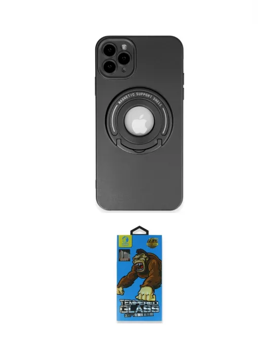 ieg™ iPhone 12 Pro Max Kılıf Eksen Klasik Prime - Siyah 18D Cam Ekran Koruyucu
