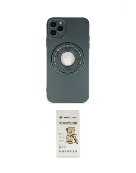 ieg™ iPhone 12 Pro Max Kılıf Eksen Klasik Prime - Siyah Mat Seramik Nano Ekran Koruyucu