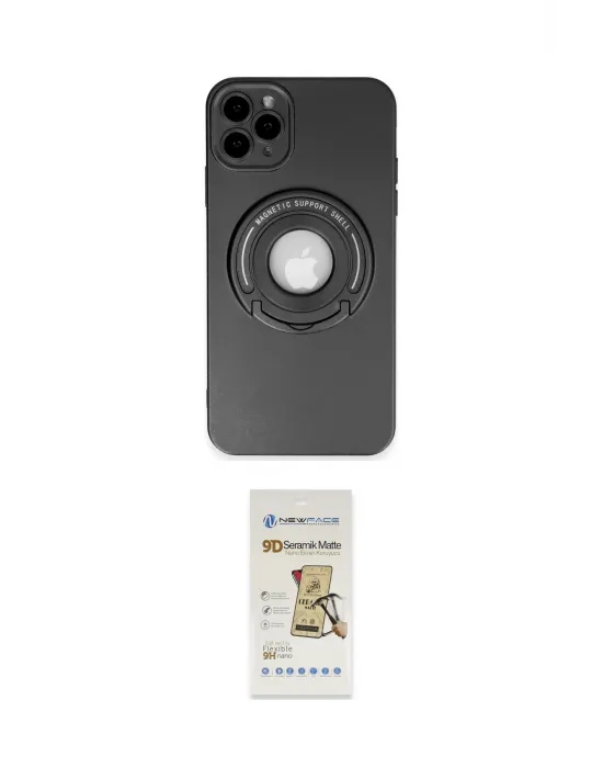 ieg™ iPhone 12 Pro Max Kılıf Eksen Klasik Prime - Siyah Mat Seramik Nano Ekran Koruyucu