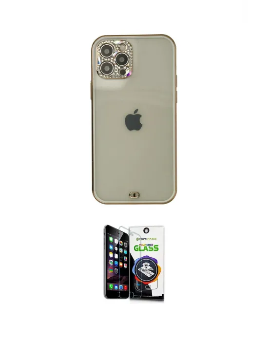 ieg™ iPhone 12 Pro Max Kılıf Eksen Minimal Koleksiyonu - Şeffaf Temperli Cam Ekran Koruyucu