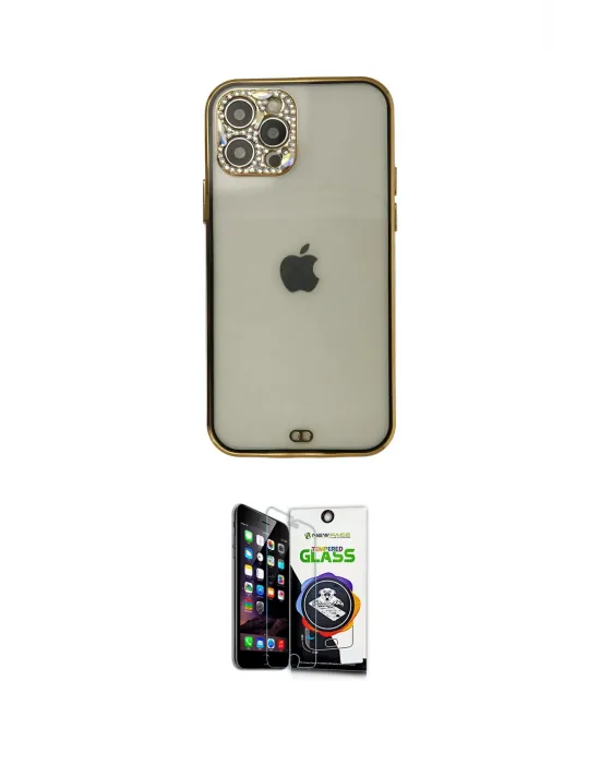 ieg™ iPhone 12 Pro Max Kılıf Eksen Minimal Koleksiyonu - Şeffaf Temperli Cam Ekran Koruyucu