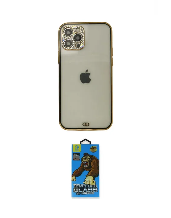 ieg™ iPhone 12 Pro Max Kılıf Eksen Minimal Koleksiyonu - Siyah 18D Cam Ekran Koruyucu