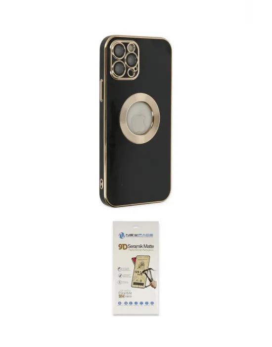 ieg™ iPhone 12 Pro Max Kılıf İz Form Serisi - Siyah Mat Seramik Nano Ekran Koruyucu