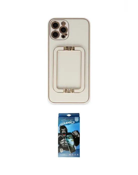ieg™ iPhone 12 Pro Max Kılıf Kozmos Minimal Prime - Siyah 34D Izgaralı Cam