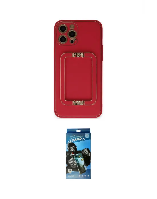 ieg™ iPhone 12 Pro Max Kılıf Kozmos Minimal Prime - Siyah 34D Izgaralı Cam