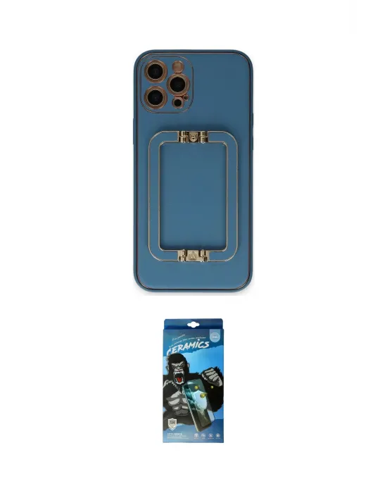 ieg™ iPhone 12 Pro Max Kılıf Kozmos Minimal Prime - Siyah 34D Izgaralı Cam