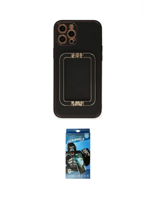 ieg™ iPhone 12 Pro Max Kılıf Kozmos Minimal Prime - Siyah 34D Izgaralı Cam