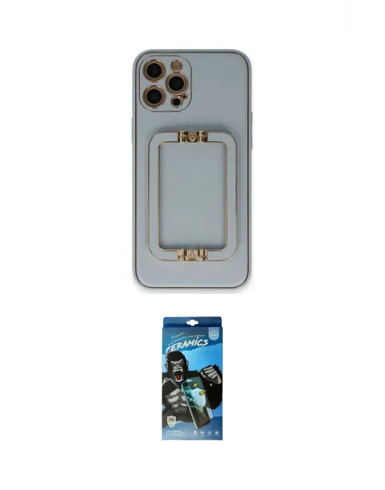 ieg™ iPhone 12 Pro Max Kılıf Kozmos Minimal Prime - Siyah 34D Izgaralı Cam