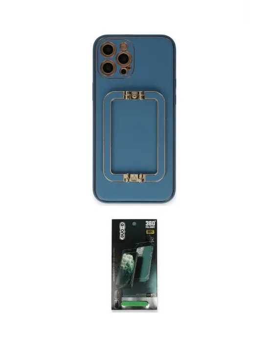 ieg™ iPhone 12 Pro Max Kılıf Kozmos Minimal Prime - Siyah 360 Mat Full Body Arka Koruyucu