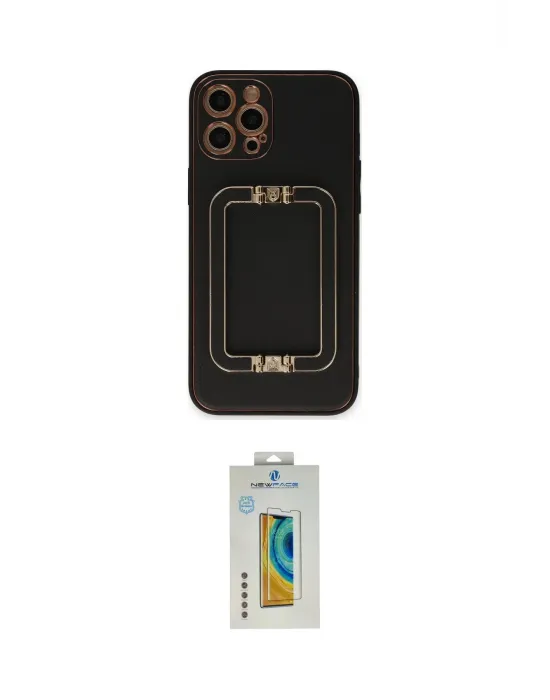 ieg™ iPhone 12 Pro Max Kılıf Kozmos Minimal Prime - Siyah Polymer Nano Ekran Koruyucu