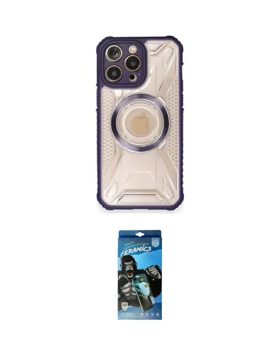 ieg™ iPhone 12 Pro Max Kılıf Kutup Modern - Siyah 34D Izgaralı Cam