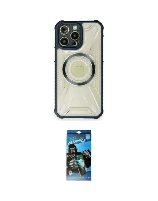 ieg™ iPhone 12 Pro Max Kılıf Kutup Modern - Siyah 34D Izgaralı Cam