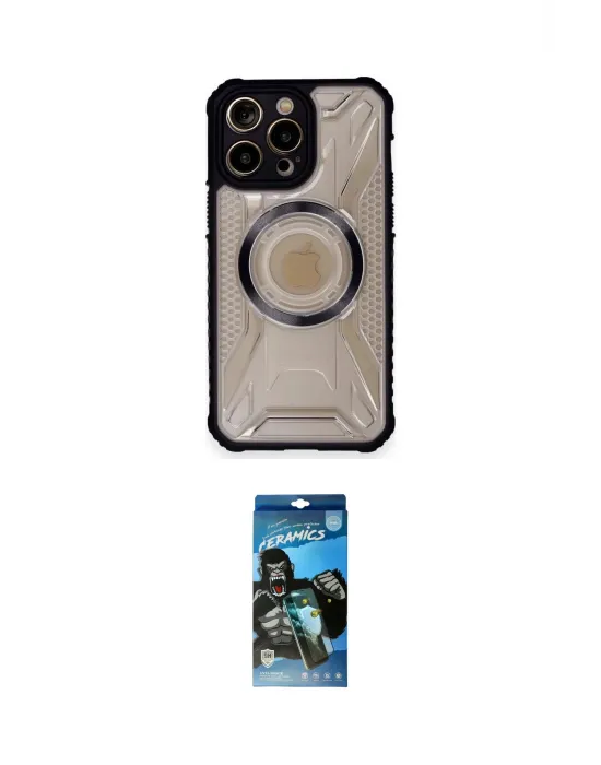 ieg™ iPhone 12 Pro Max Kılıf Kutup Modern - Siyah 34D Izgaralı Cam