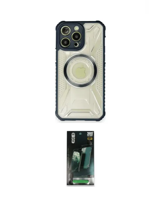 ieg™ iPhone 12 Pro Max Kılıf Kutup Modern - Siyah 360 Mat Full Body Arka Koruyucu