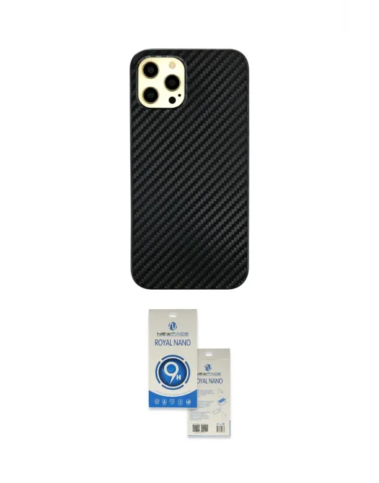ieg™ iPhone 12 Pro Max Kılıf Nova Çizgi - Şeffaf Royal Nano Ekran Koruyucu