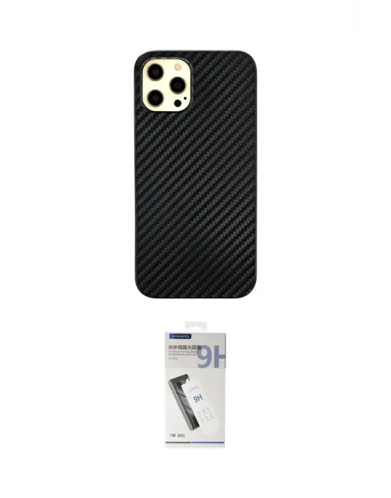 ieg™ iPhone 12 Pro Max Kılıf Nova Çizgi - Şeffaf Uv Polymer Nano Ekran Koruyucu