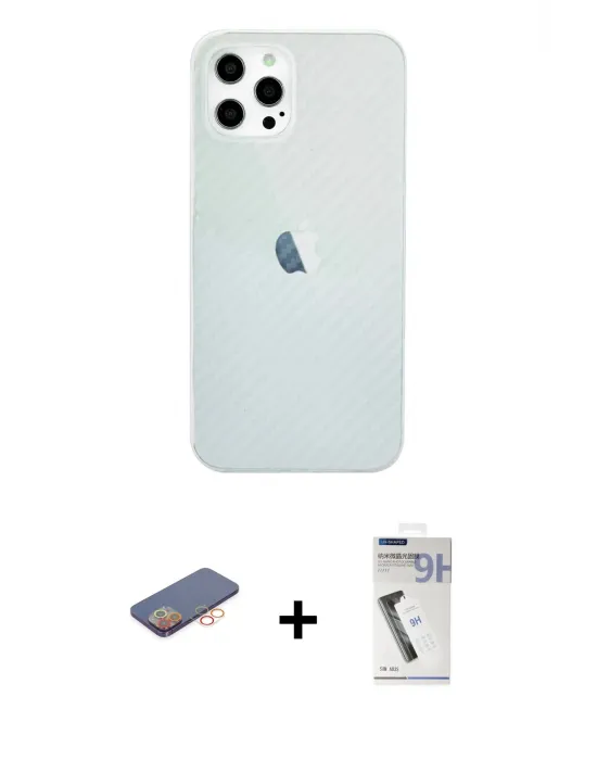 ieg™ iPhone 12 Pro Max Kılıf Nova Çizgi - Şeffaf Uv Polymer Nano Ekran Koruyucu + Renkli Kamera Lens Koruma Cam - TU