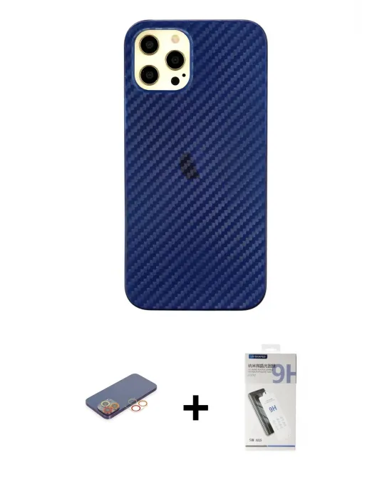 ieg™ iPhone 12 Pro Max Kılıf Nova Çizgi - Şeffaf Uv Polymer Nano Ekran Koruyucu + Renkli Kamera Lens Koruma Cam - TU