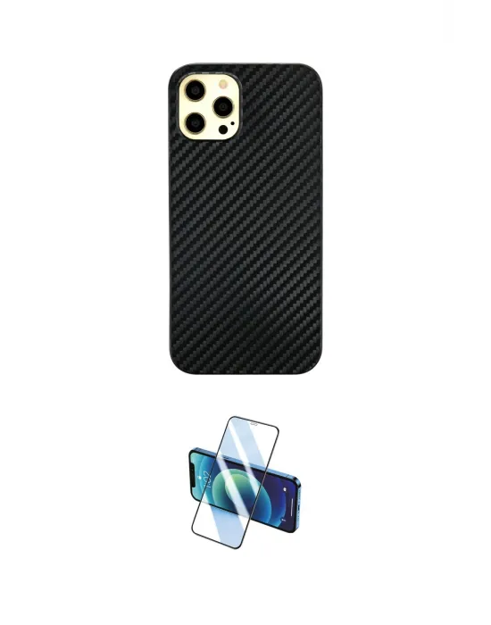 ieg™ iPhone 12 Pro Max Kılıf Nova Çizgi - Siyah 3D Antistatik Seramik Nano Ekran Koruyucu