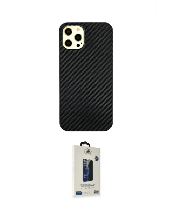 ieg™ iPhone 12 Pro Max Kılıf Nova Çizgi - Siyah Bilvis Hayalet Cam Ekran Koruyucu