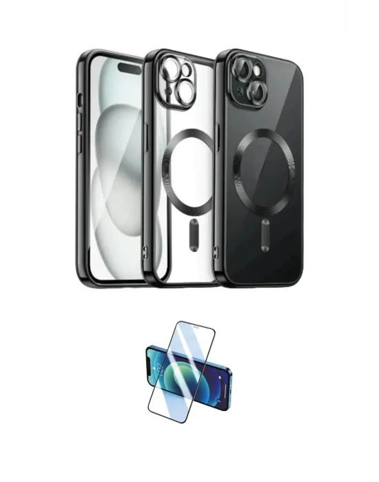 ieg™ iPhone 12 Pro Max Kılıf Nova Işık Özel Seri - Siyah 3D Antistatik Cam Ekran Koruyucu