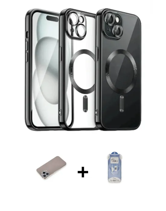 ieg™ iPhone 12 Pro Max Kılıf Nova Işık Özel Seri - Siyah Joko Magic 5D Cam + Shine Kamera Lens Koruma Cam - SABE