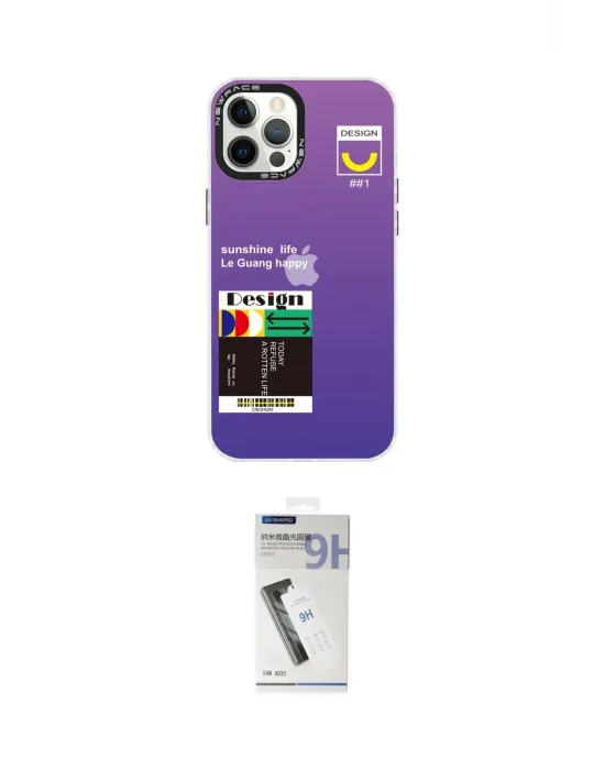ieg™ iPhone 12 Pro Max Kılıf Siluet Çizgi Koleksiyonu - Şeffaf Uv Polymer Nano Ekran Koruyucu