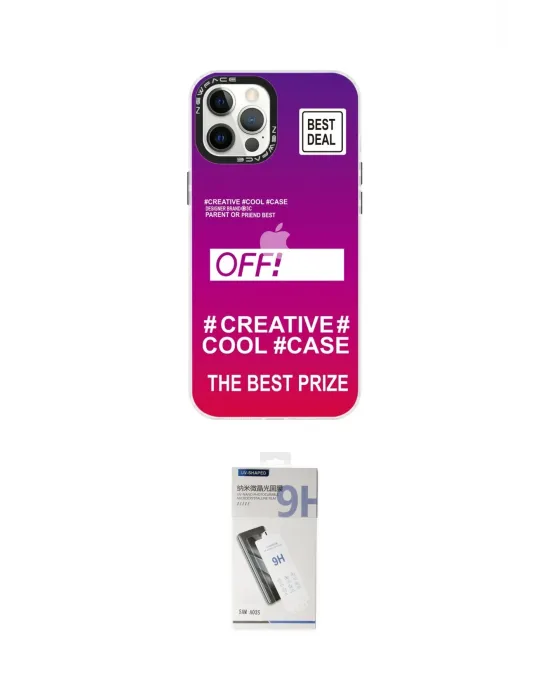ieg™ iPhone 12 Pro Max Kılıf Siluet Çizgi Koleksiyonu - Şeffaf Uv Polymer Nano Ekran Koruyucu