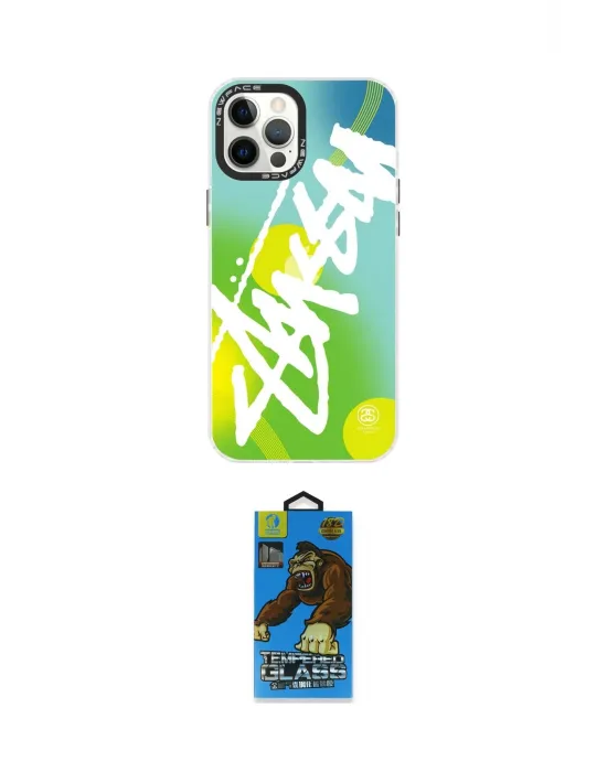 ieg™ iPhone 12 Pro Max Kılıf Siluet Çizgi Koleksiyonu - Siyah 18D Cam Ekran Koruyucu