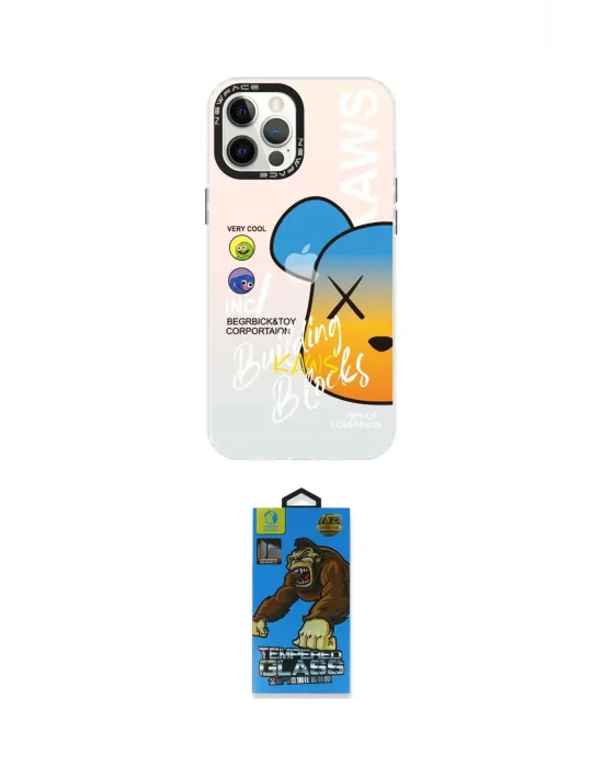 ieg™ iPhone 12 Pro Max Kılıf Siluet Çizgi Koleksiyonu - Siyah 18D Cam Ekran Koruyucu