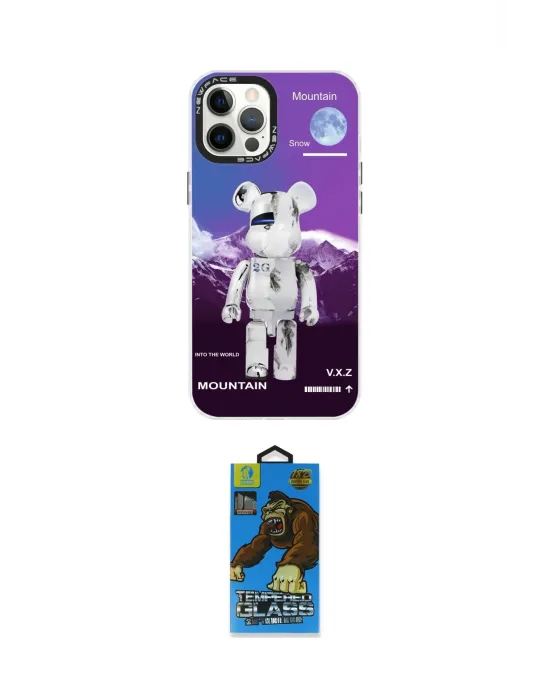 ieg™ iPhone 12 Pro Max Kılıf Siluet Çizgi Koleksiyonu - Siyah 18D Cam Ekran Koruyucu