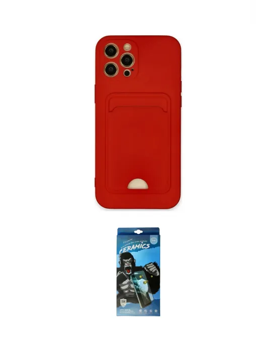 ieg™ iPhone 12 Pro Max Kılıf Vadi Çizgi Prime - Siyah 34D Izgaralı Cam