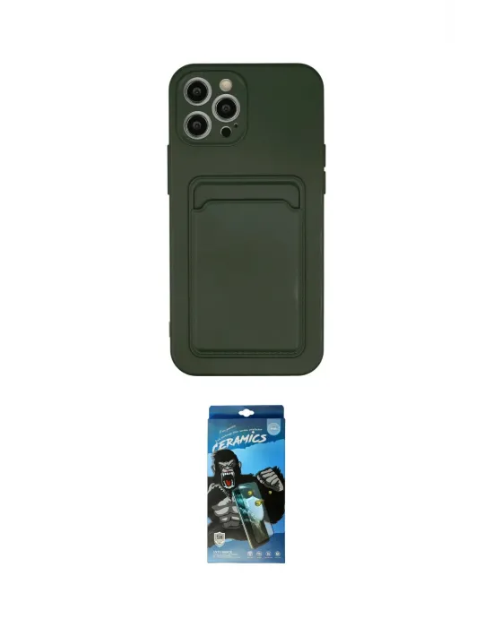 ieg™ iPhone 12 Pro Max Kılıf Vadi Çizgi Prime - Siyah 34D Izgaralı Cam