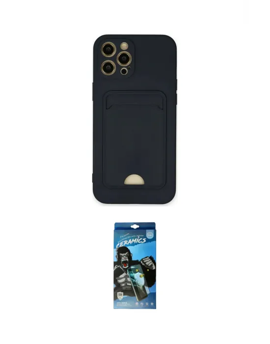 ieg™ iPhone 12 Pro Max Kılıf Vadi Çizgi Prime - Siyah 34D Izgaralı Cam